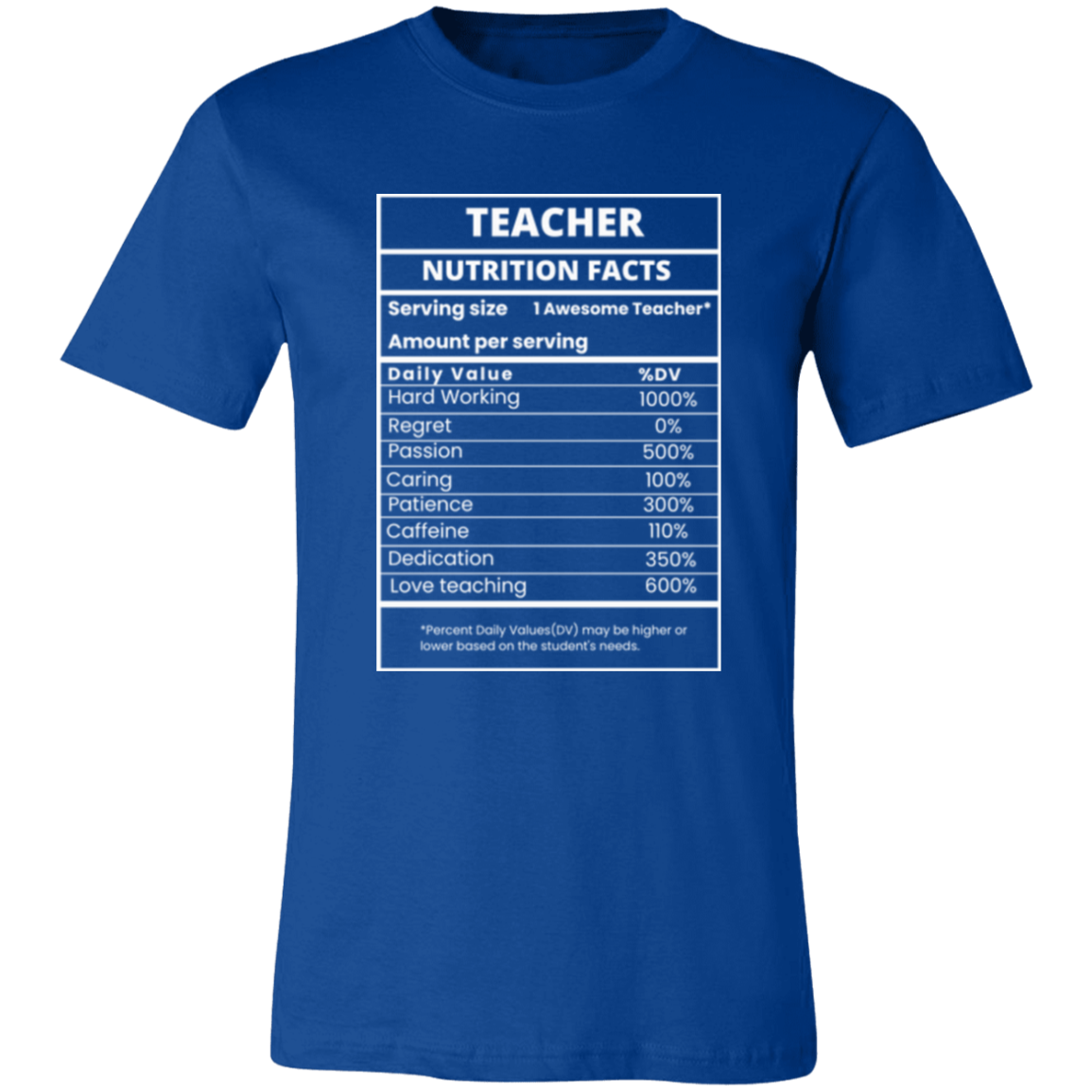 Teacher Nutrition Facts Unisex Jersey T-Shirt/ Teacher Appreciation, Gift for Teacher, Teacher End of the Year Gift