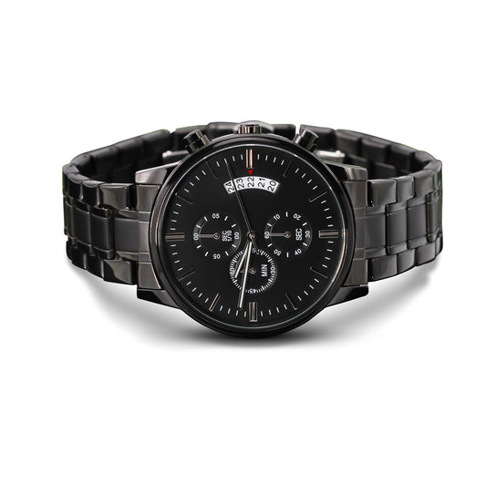PERSONALIZED - CUSTOMIZABLE ENGRAGED BLACK CHRONOGRAPH WATCH/ MAKES GREAT FATHER'S DAY GIFT, BIRTHDAY, ANNIVERSARY