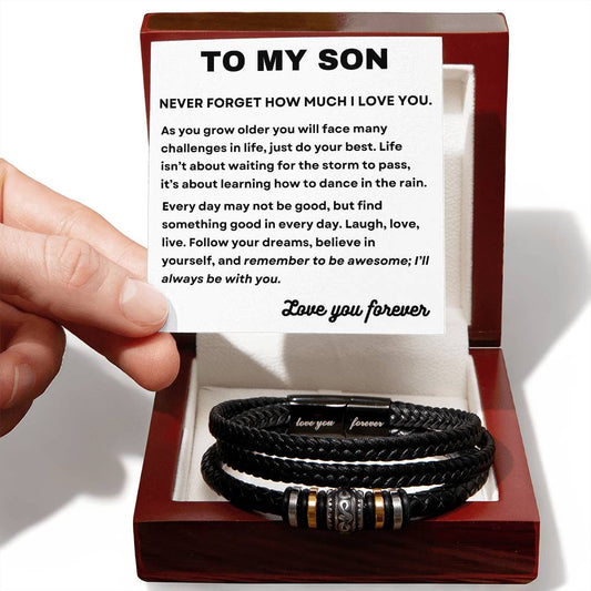 To My Son | Men's genuine leather bracelet with message card, Gift For Son, Sentimental Gifts, Message Card, Son Birthday