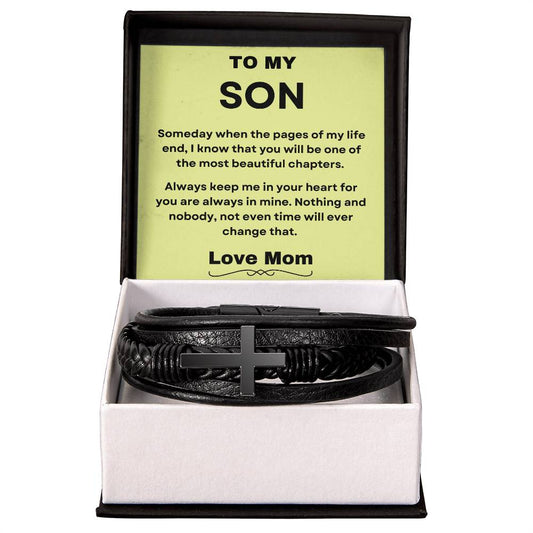 To My Son -Crossed Leather Bracelet ..Gift For Son, From Mom, Sentimental Gifts, Message Card, Son Birthday, Christmas Gift