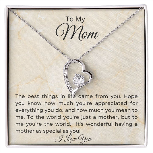 To Mom| It's wonderful having a mother as special as you| Forever Love Necklace